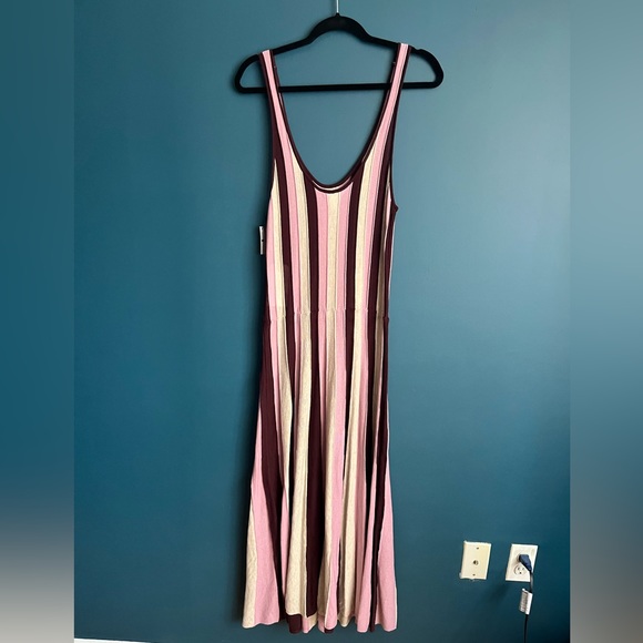 Leith dress from Nordstroms. Pink, burgundy, beige vertical striped midi dress - Picture 1 of 5